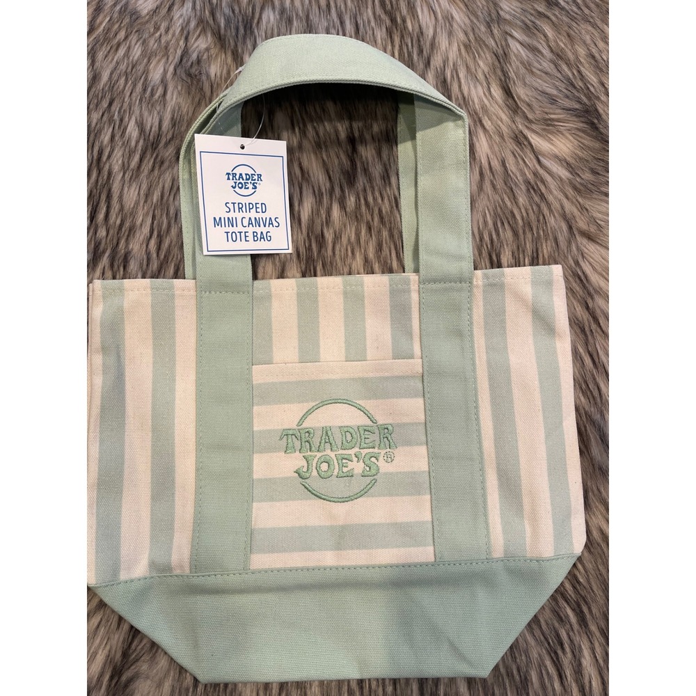Trader Joe's Striped Mini Canvas Tote Bag Beige Green Summer 2026  New